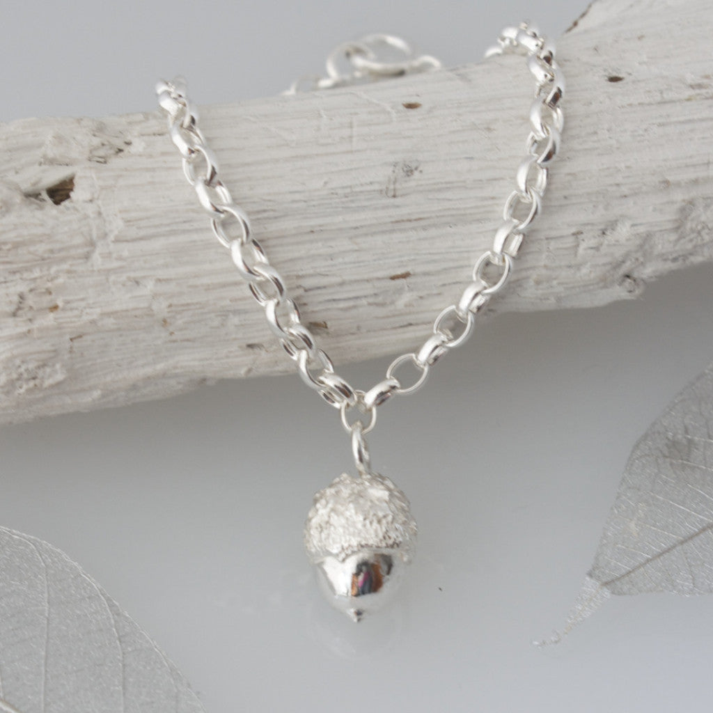 Silver acorn store bracelet