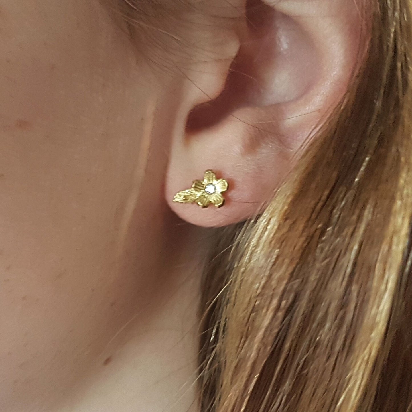 Tiny Cherry Blossom Diamond Earrings in 18ct yellow gold