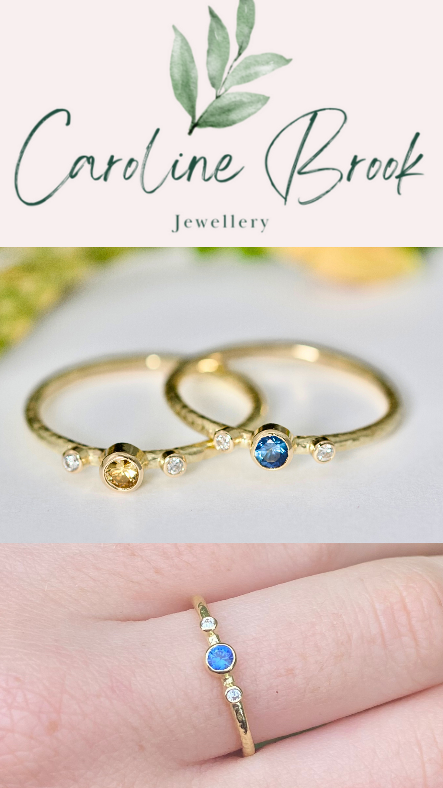 Dainty Diamond and Sapphire 18ct Gold Trilogy Engagement Ring