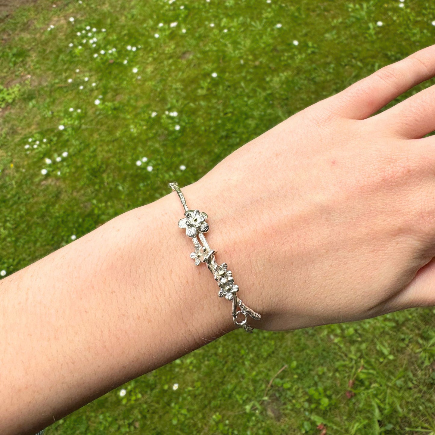 Cherry Blossom Branch Silver Bracelet