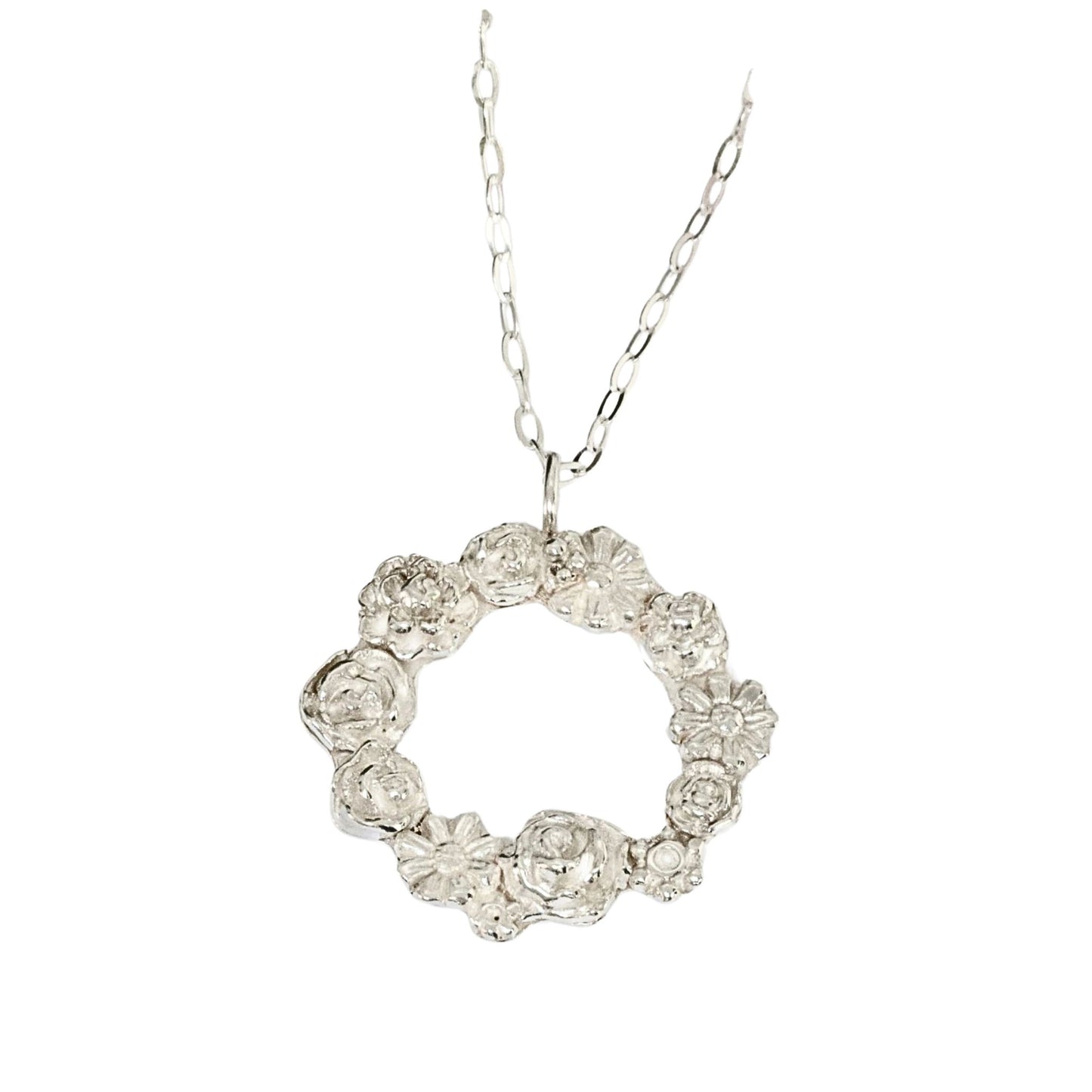 Rosy Posy Silver Flower Circle Necklace