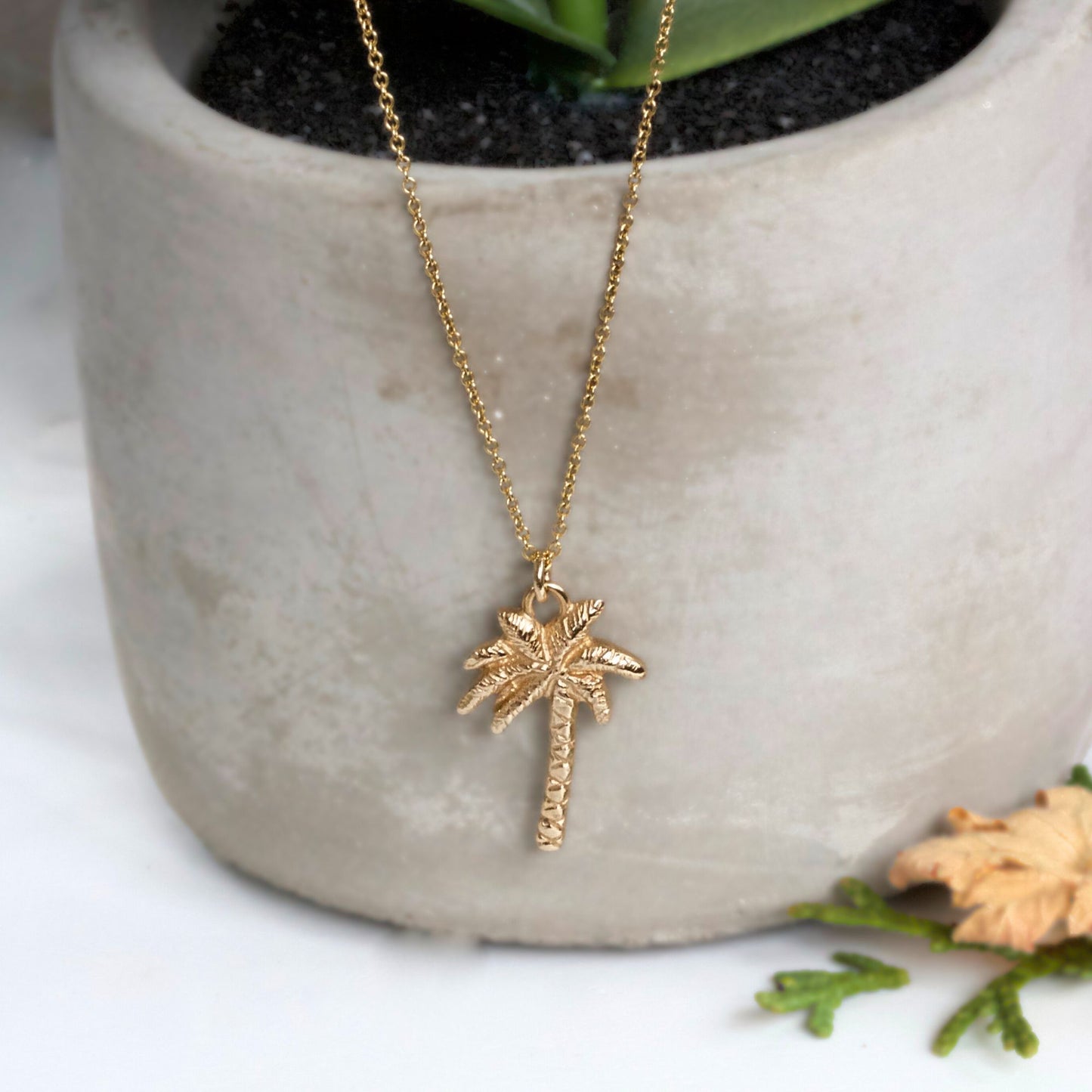 Solid 9ct Gold Palm Tree Necklace, Gold Palm Tree Pendant on a chain