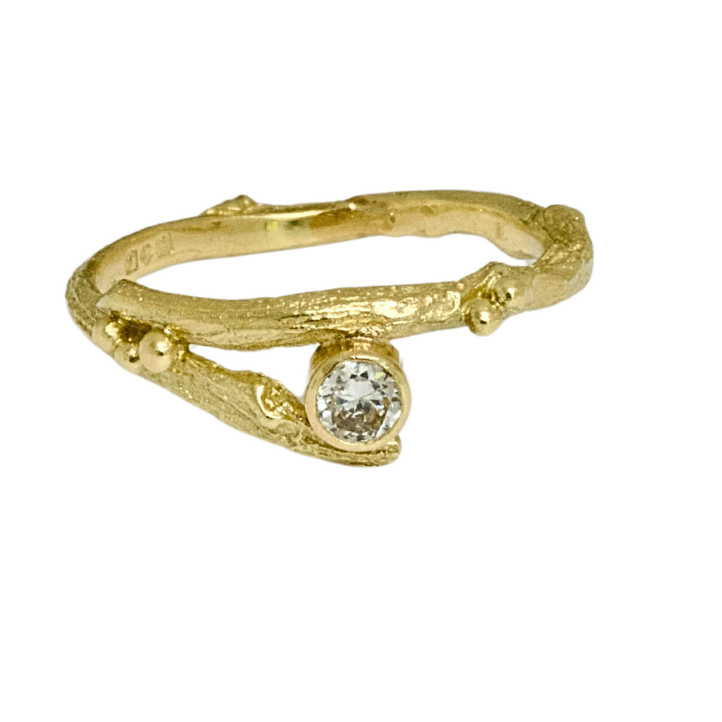 18ct gold and diamond twig ring