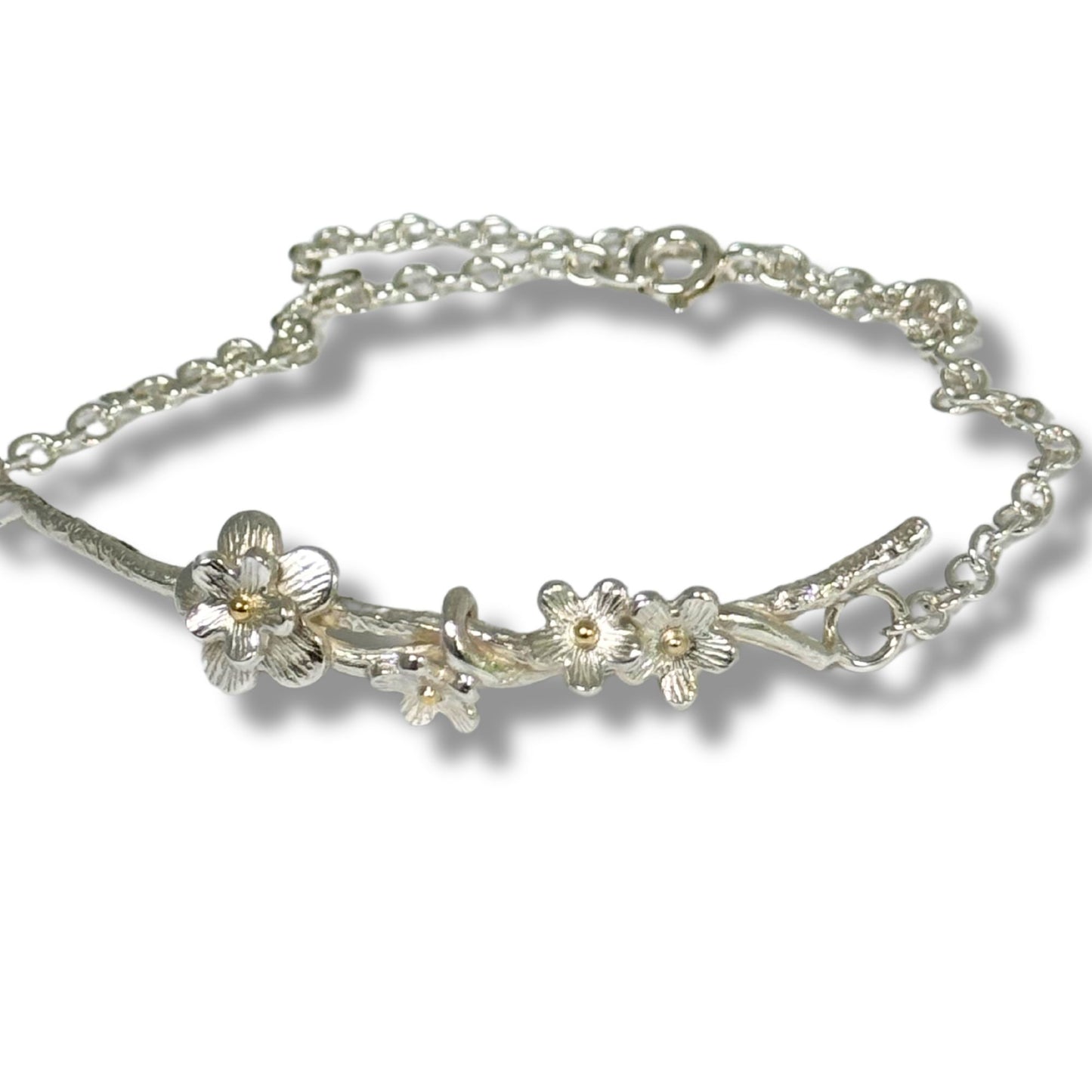 Cherry Blossom Branch Silver Bracelet