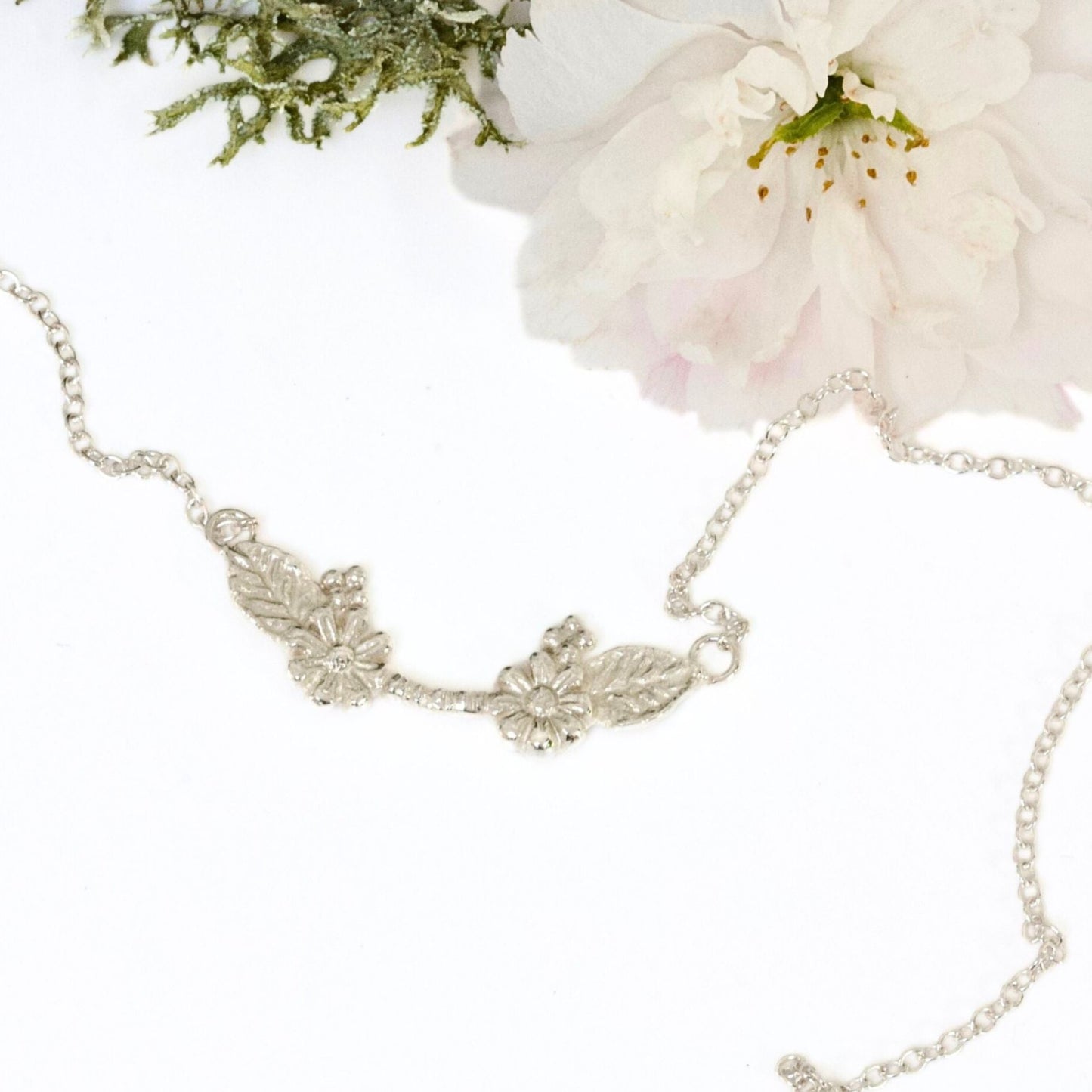 Sterling silver botanical wildflower necklace