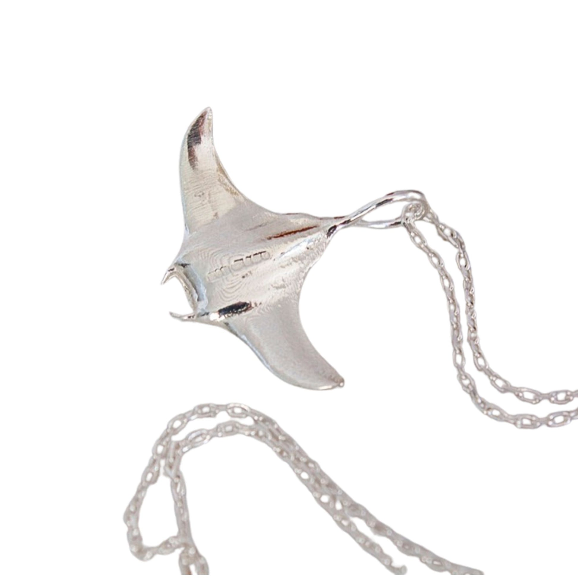 reverse of silver manta ray necklace