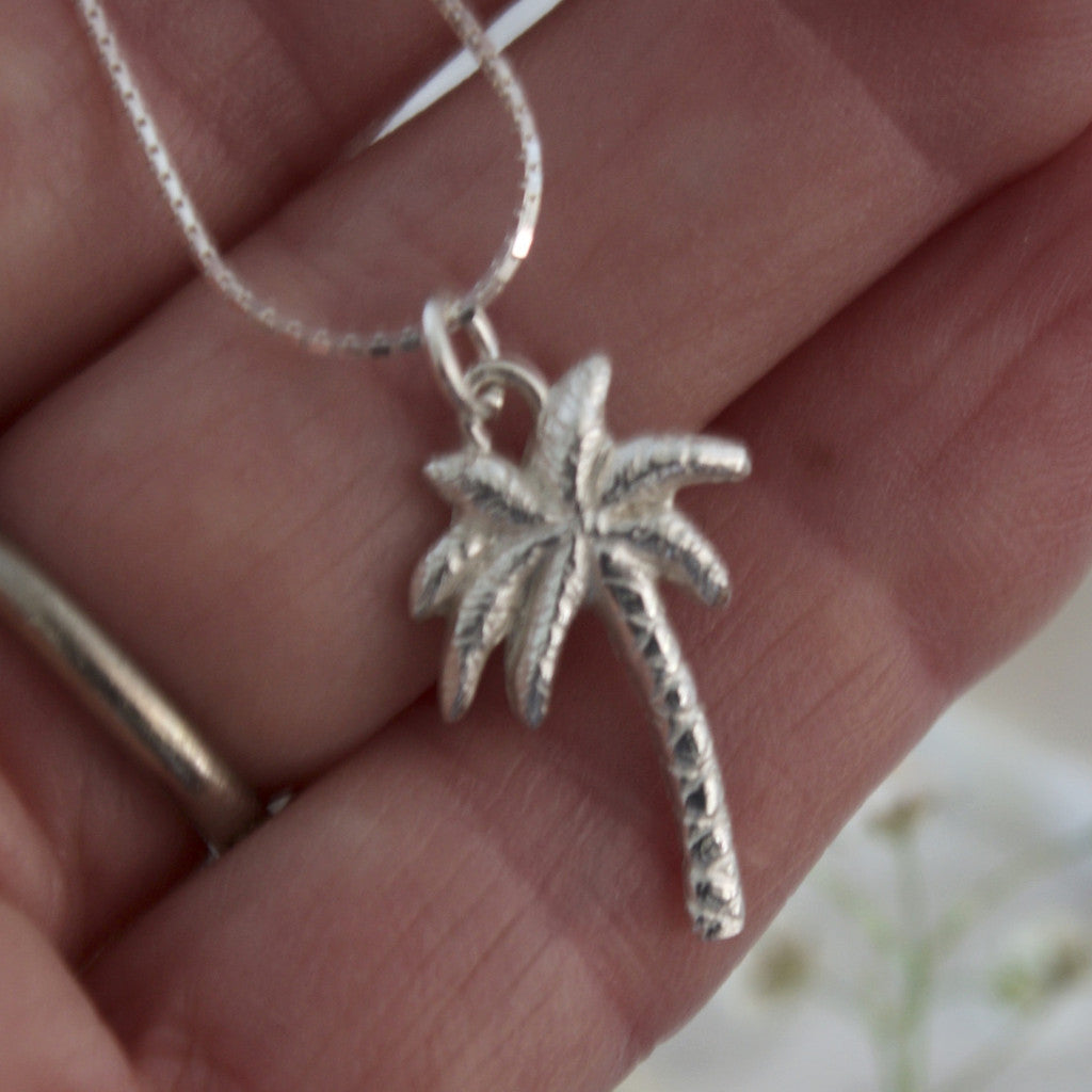 Palm Tree Necklace Silver Palm Tree Pendant Tropical Necklace Caroline Brook Jewellery