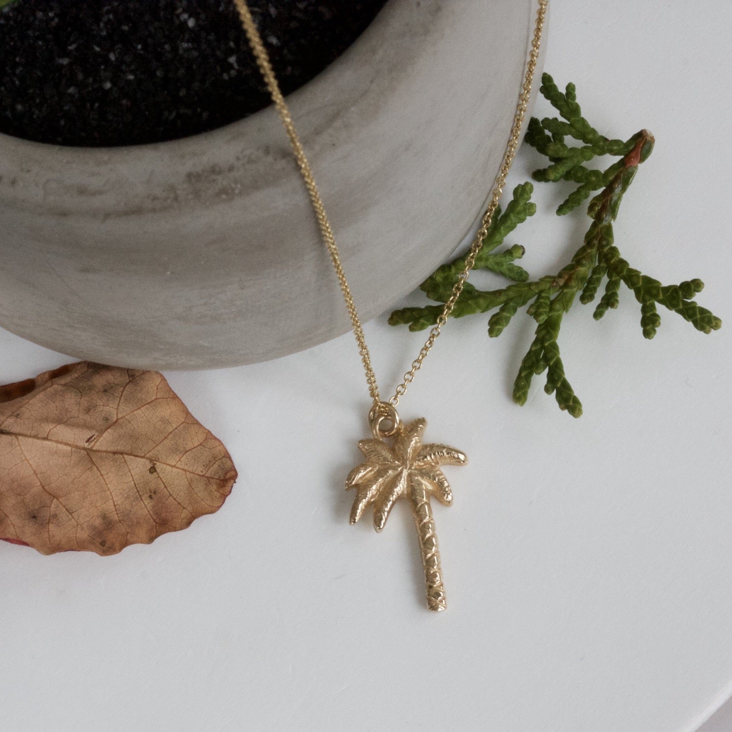 Solid 9ct Gold Palm Tree Necklace, Gold Palm Tree Pendant on a