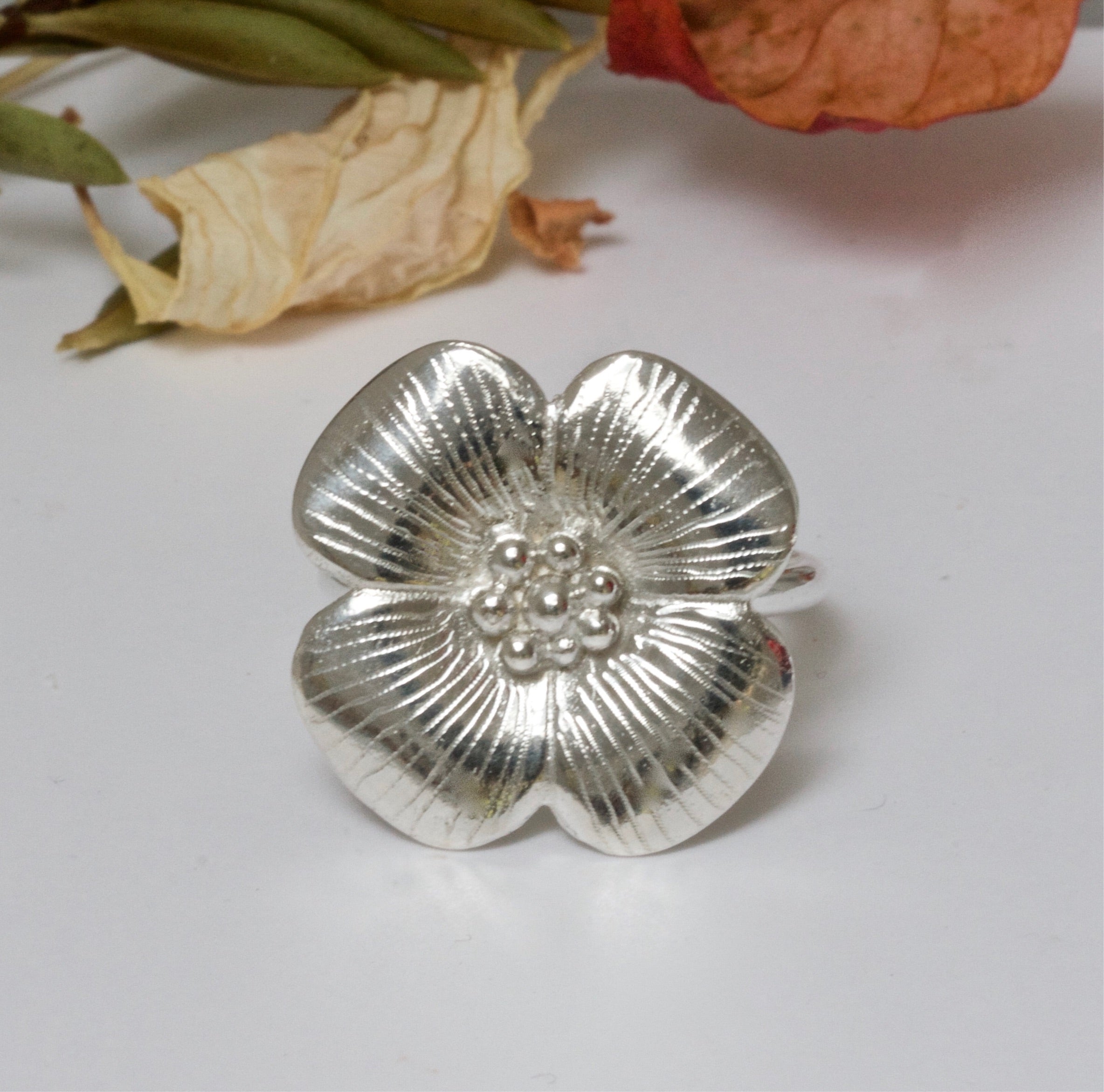 Sterling Silver, Rustic Petal Ring good